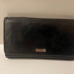 Perlina Black Leather Clutch Wallet